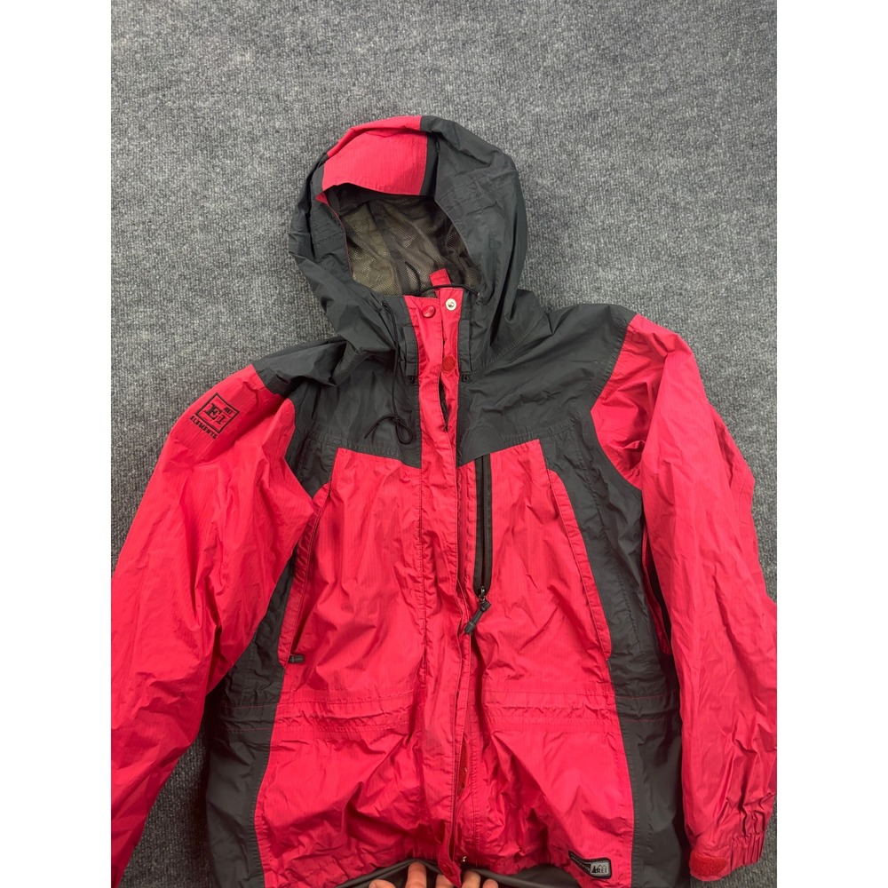 REI Elements E1 Rain Jacket Womens Medium Red Grey Hooded Waterproof Shell